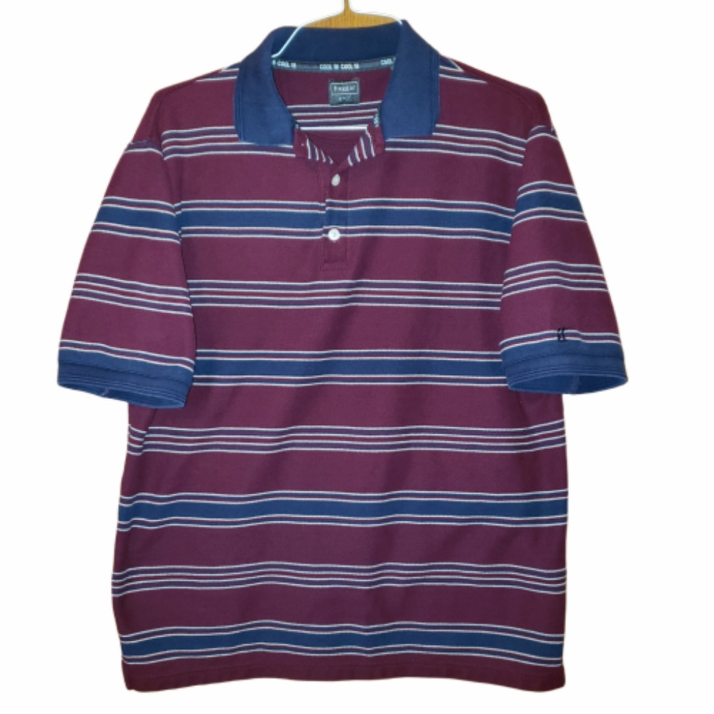 Haggar Golf Burgundy and Blue Striped Polo